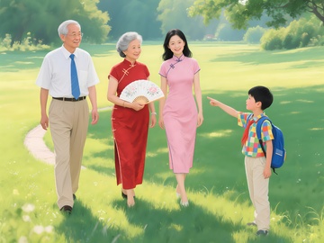 一家人休息散步1
