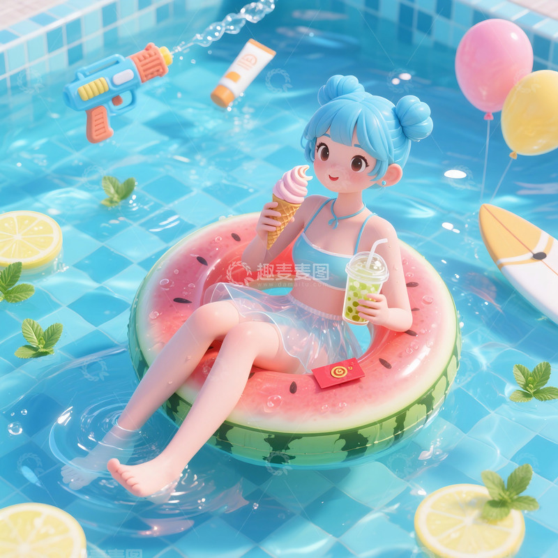 高清大图下载【趣麦麦图】-夏天游泳池人物