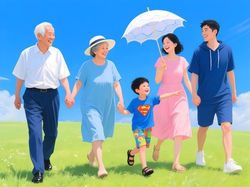 一家人休息散步