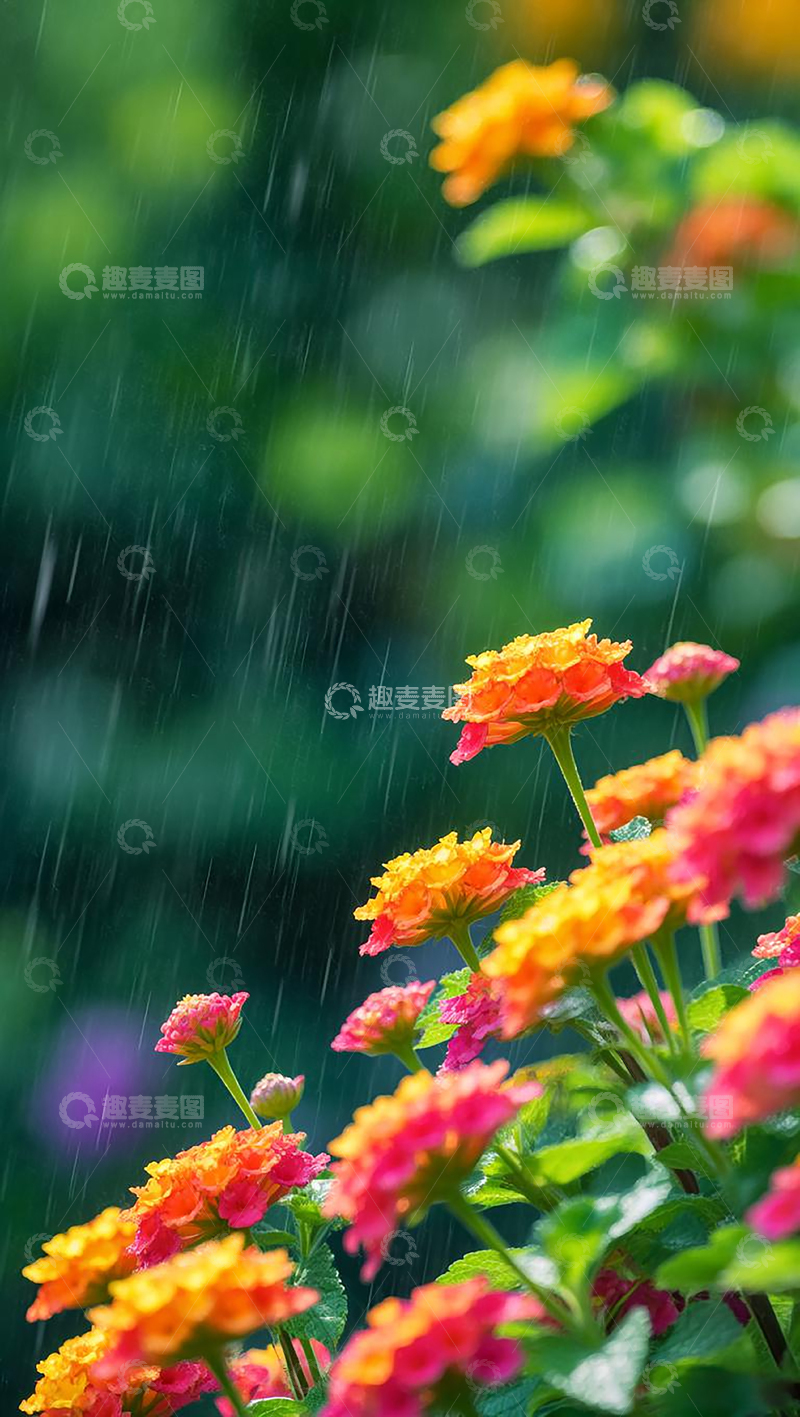 雨中百日草夏日花卉