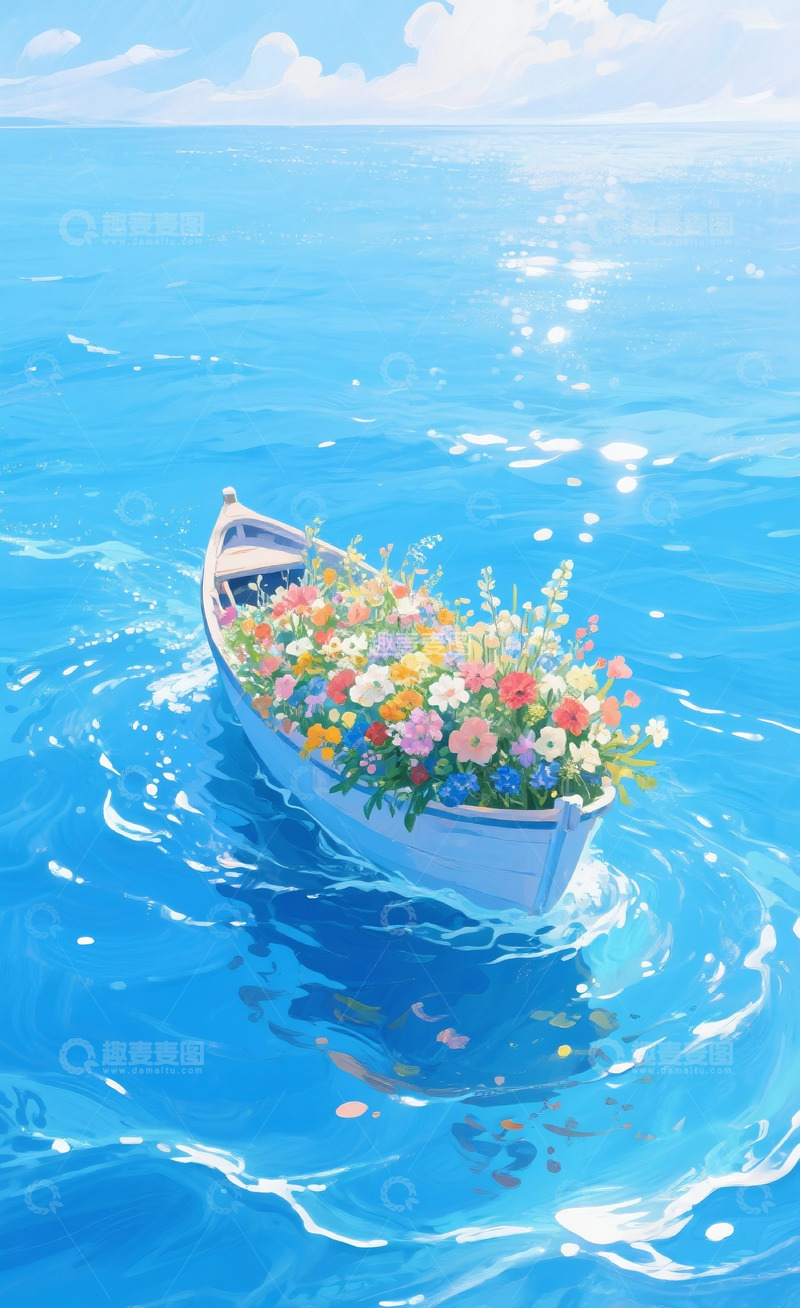 高清大图下载【趣麦麦图】-水面上的花船插画12