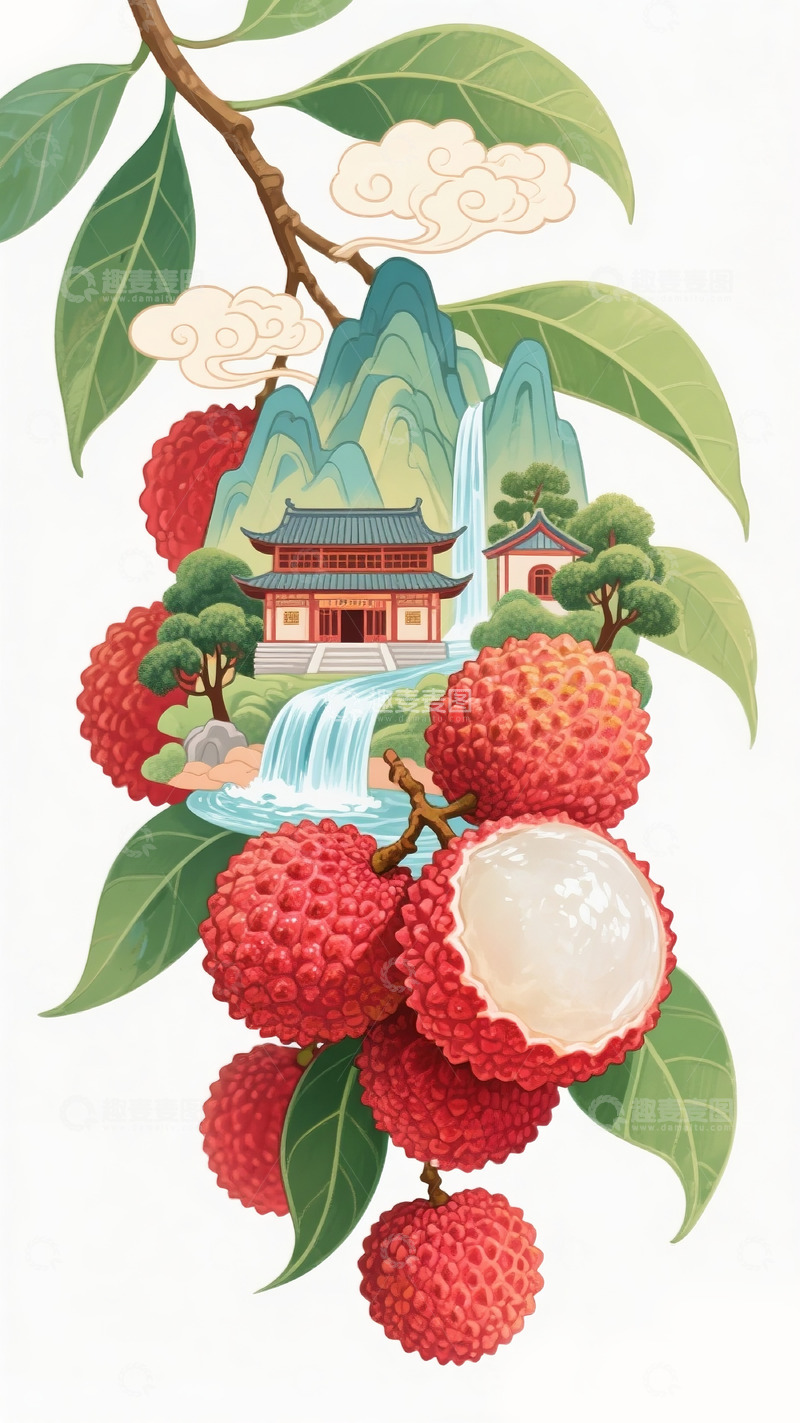 古建筑荔枝插画