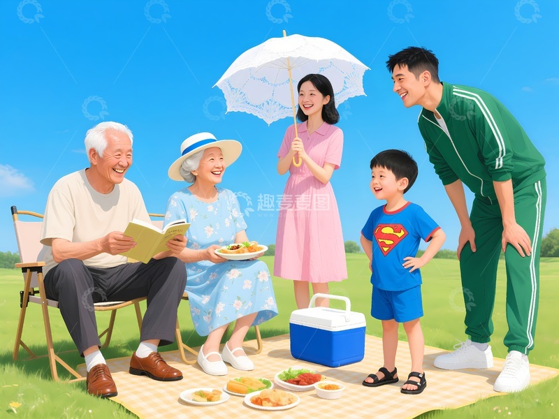 高清大图下载【趣麦麦图】一家人休息散步2