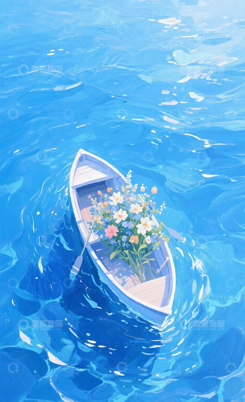 高清大图下载【趣麦麦图】-水面上的花船插画1