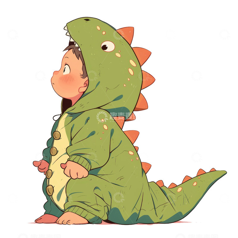 高清大图下载【趣麦麦图】卡通简约穿着鳄鱼睡衣的小男孩