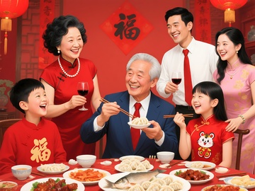 幸福一家人吃年夜饭