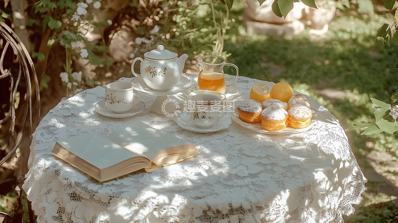 高清大图下载【趣麦麦图】有蕾丝桌布的下午茶1