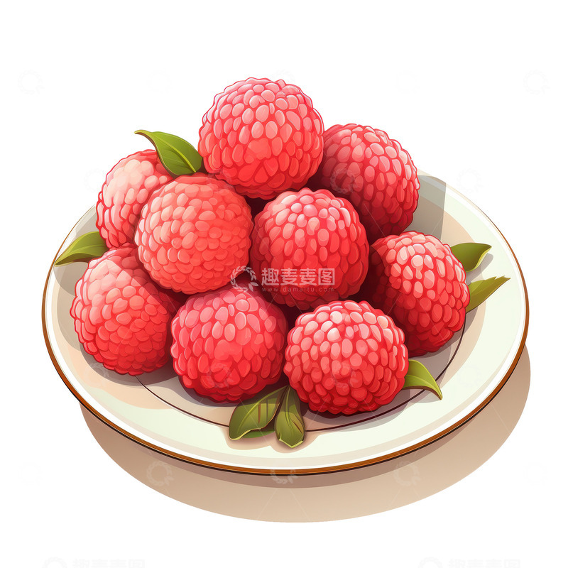 高清大图下载【趣麦麦图】卡通简约一盘新鲜的荔枝