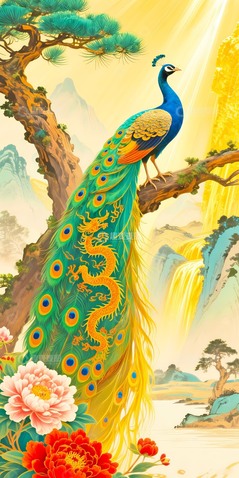 高清大图下载【趣麦麦图】走廊玄关凤凰牡丹3