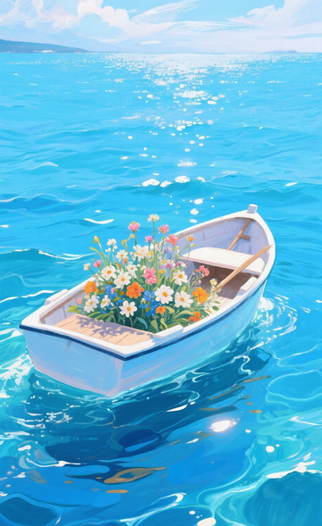 水面上的花船插画