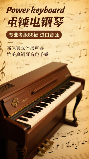 复古风重锤电钢琴产品宣传海报