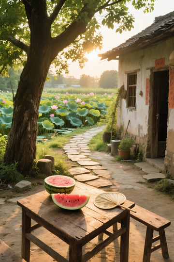 乡村庭院荷花池景色1