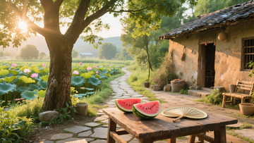 乡村庭院荷花池景色1234