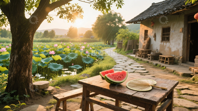 高清大图下载【趣麦麦图】乡村庭院荷花池景色12