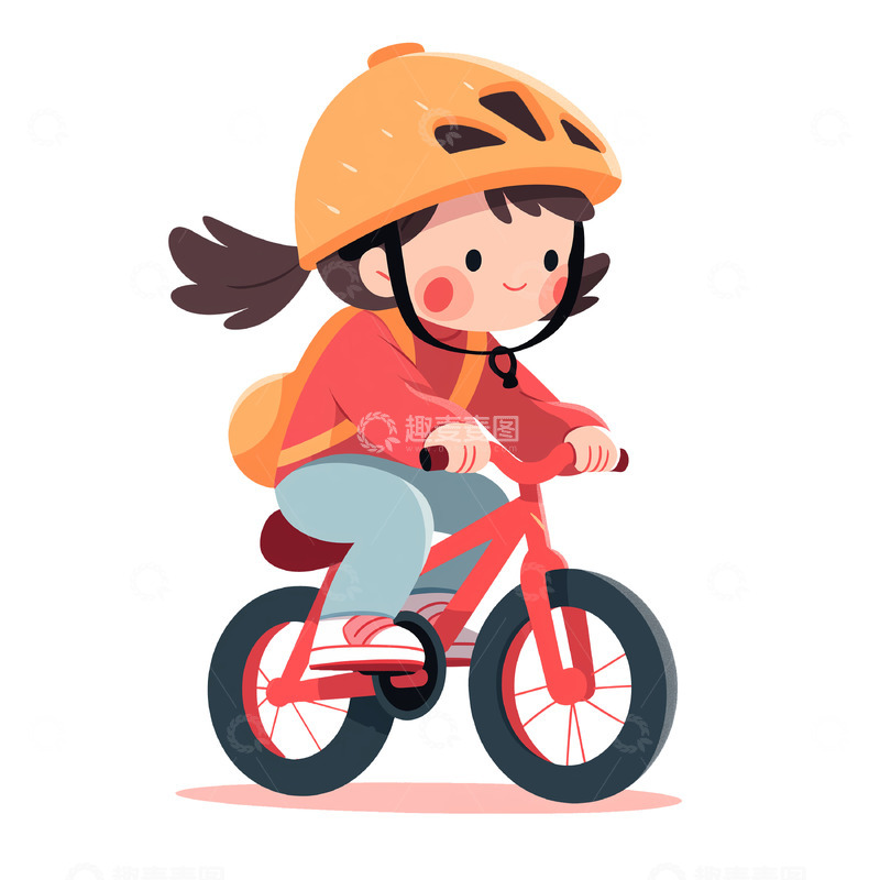 高清大图下载【趣麦麦图】户外骑着自行车的女孩卡通插画