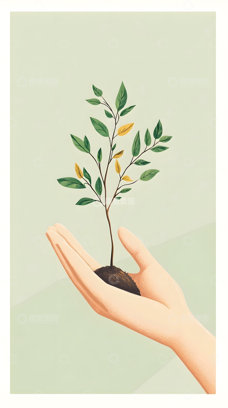 高清大图下载【趣麦麦图】手心的小树插画