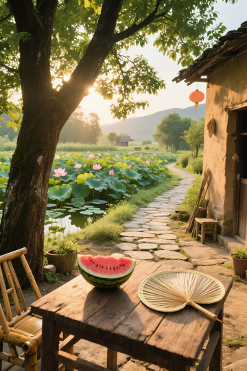乡村庭院荷花池景色12345