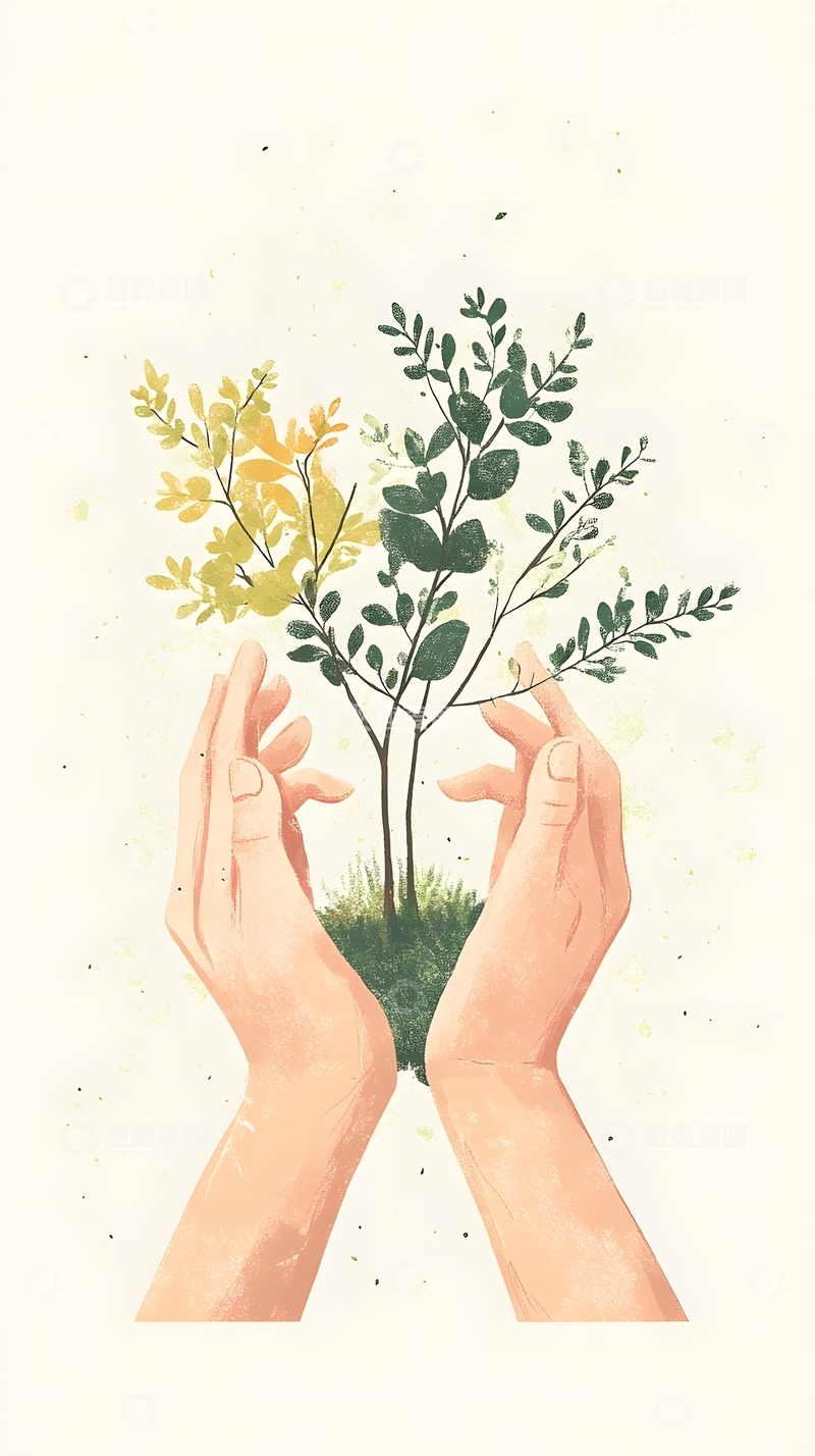 高清大图下载【趣麦麦图】手心的小树插画10