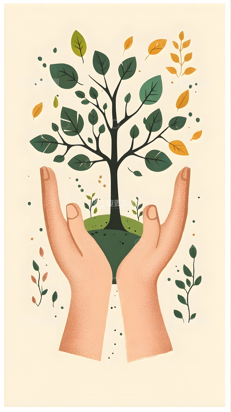 高清大图下载【趣麦麦图】手心的小树插画11