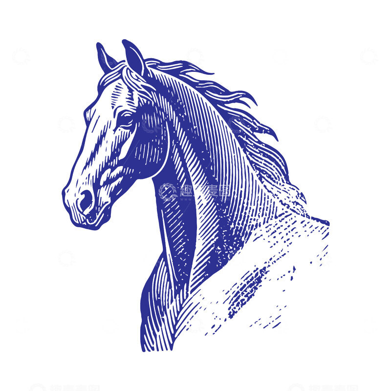 源文件下载【趣麦麦图】动物马首版画线稿插画图免扣素材生肖