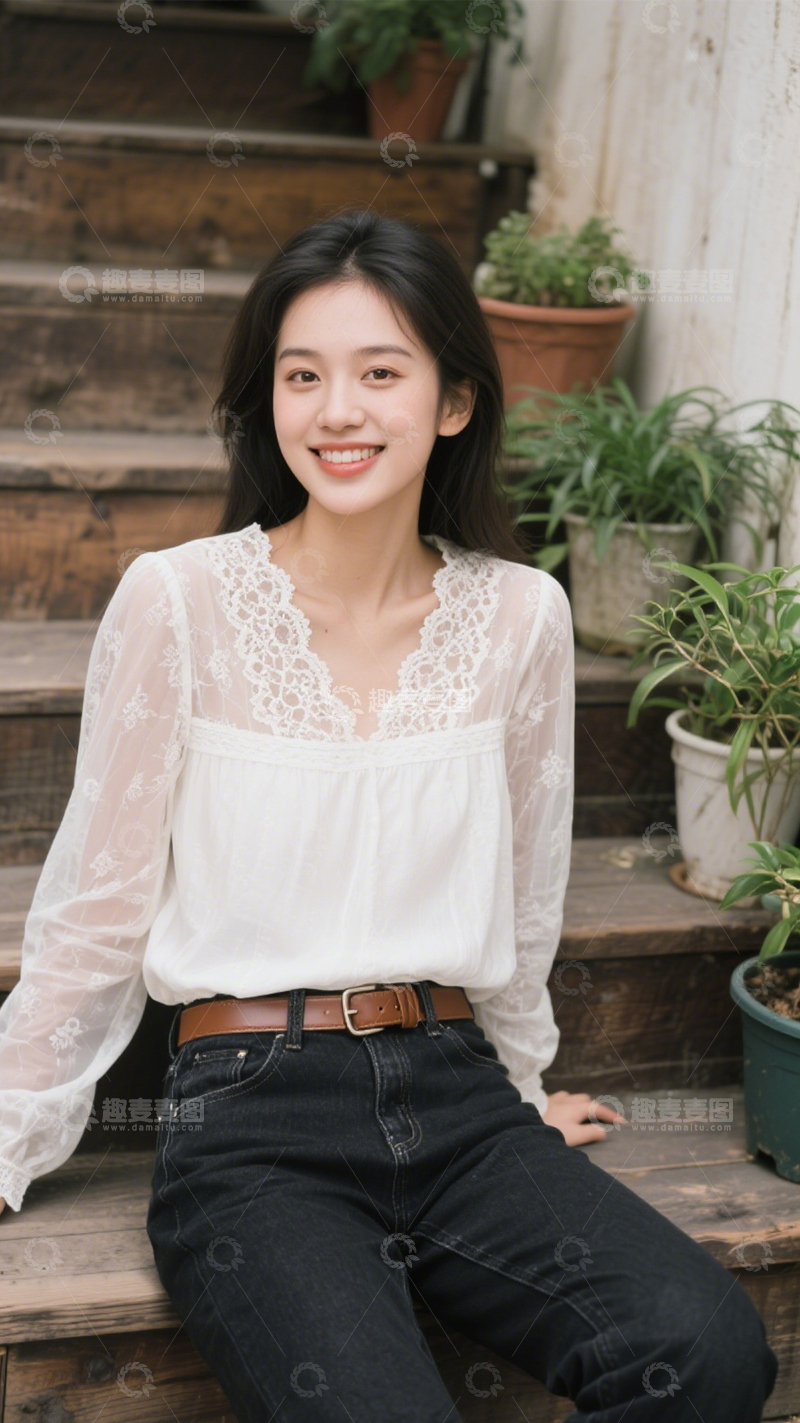 高清大图下载【趣麦麦图】蕾丝牛仔日常时尚1