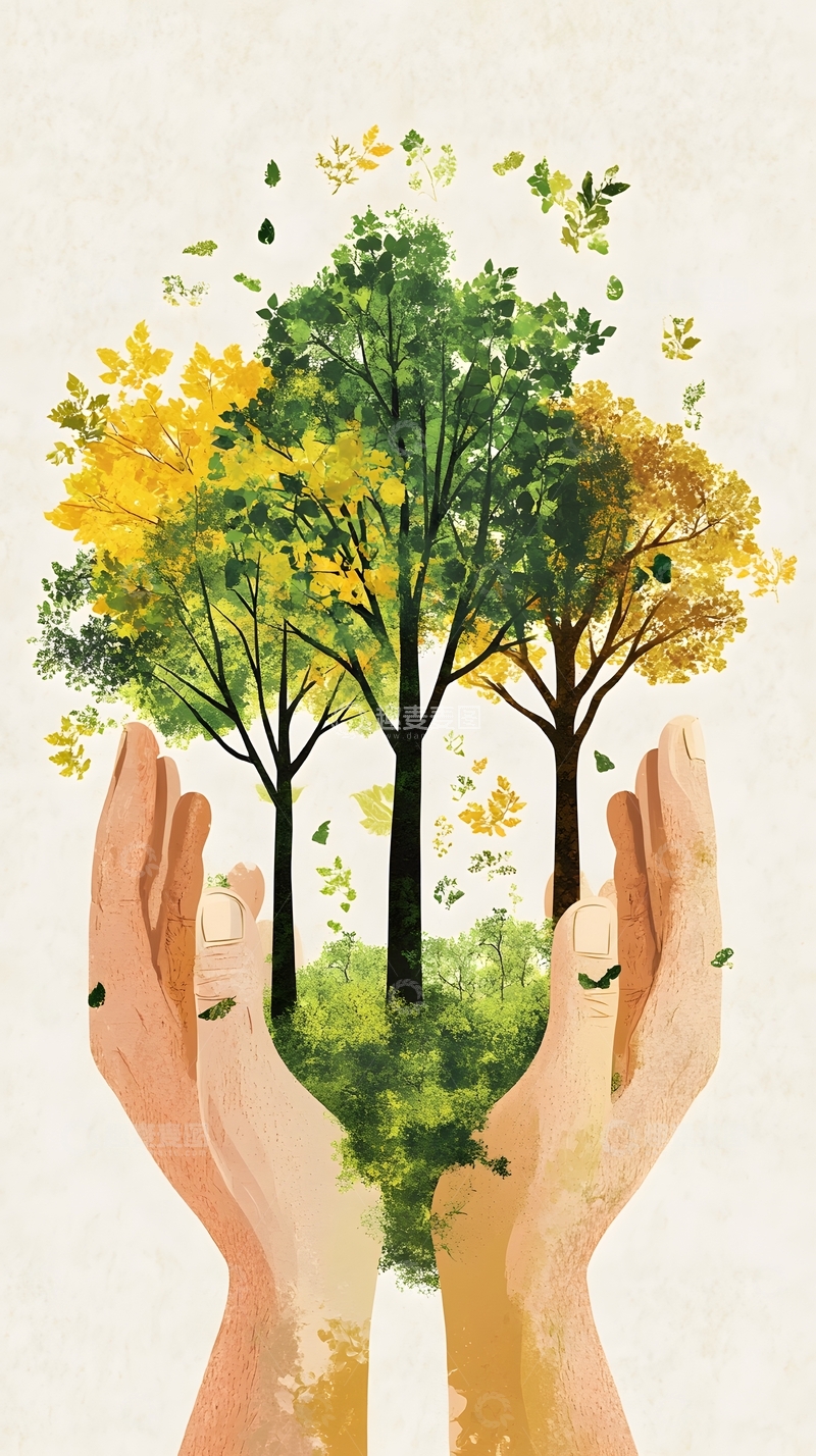 高清大图下载【趣麦麦图】手心的小树插画8