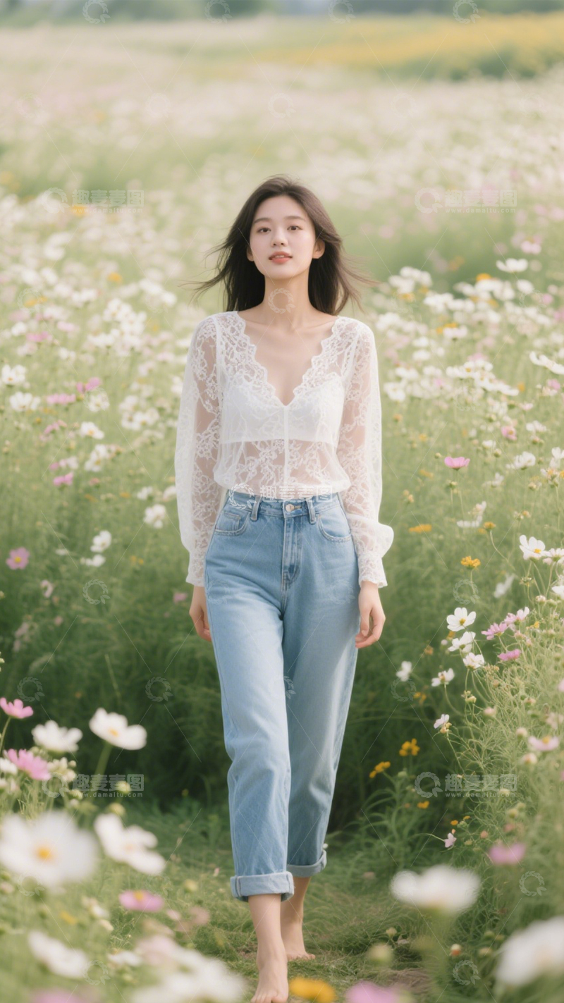 高清大图下载【趣麦麦图】蕾丝牛仔日常时尚