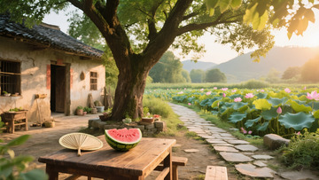 乡村庭院荷花池景色123