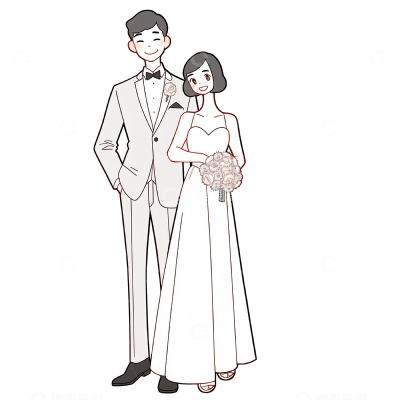 高清大图下载【趣麦麦图】婚礼邀请函新人情侣卡通插画