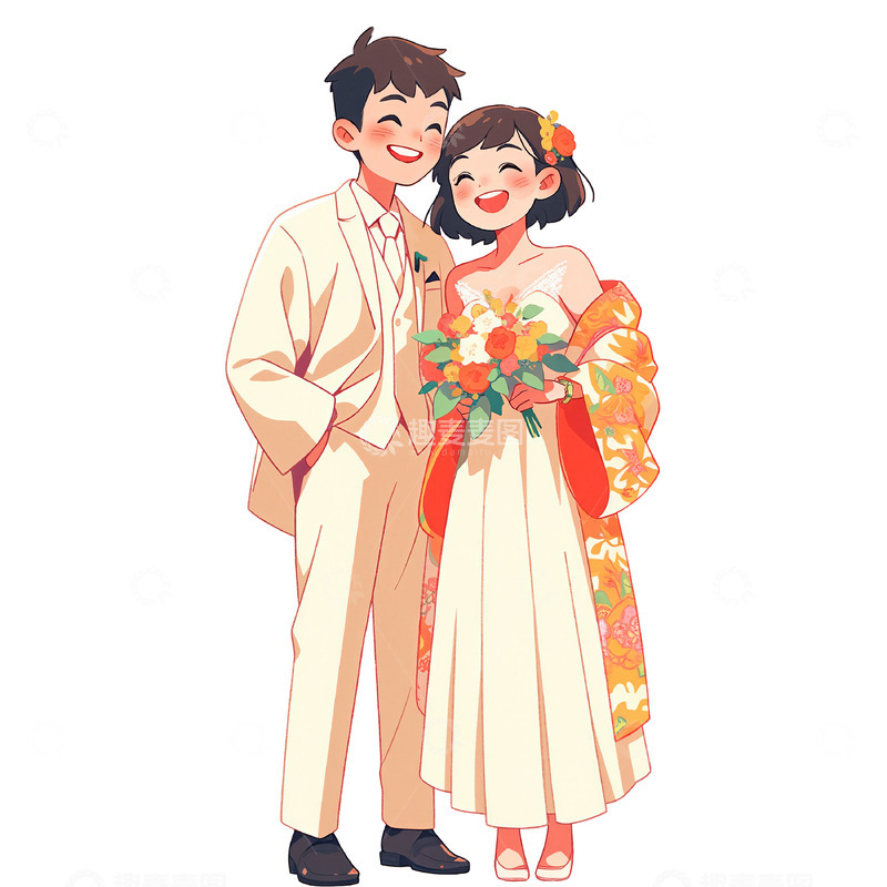 高清大图下载【趣麦麦图】520婚礼邀请函新人情侣卡通插画