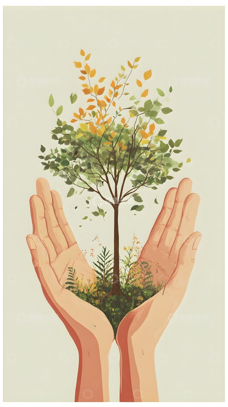 高清大图下载【趣麦麦图】手心的小树插画16