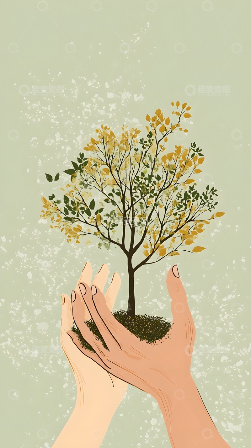 高清大图下载【趣麦麦图】手心的小树插画3