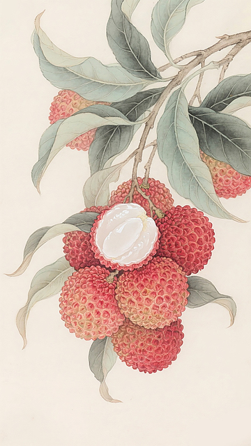 工笔画荔枝复古水彩1