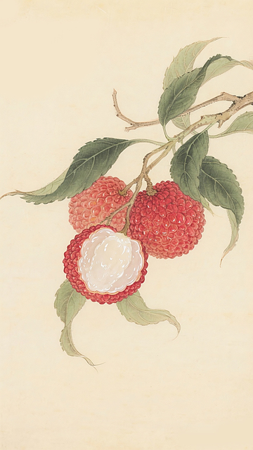 工笔画荔枝复古水彩