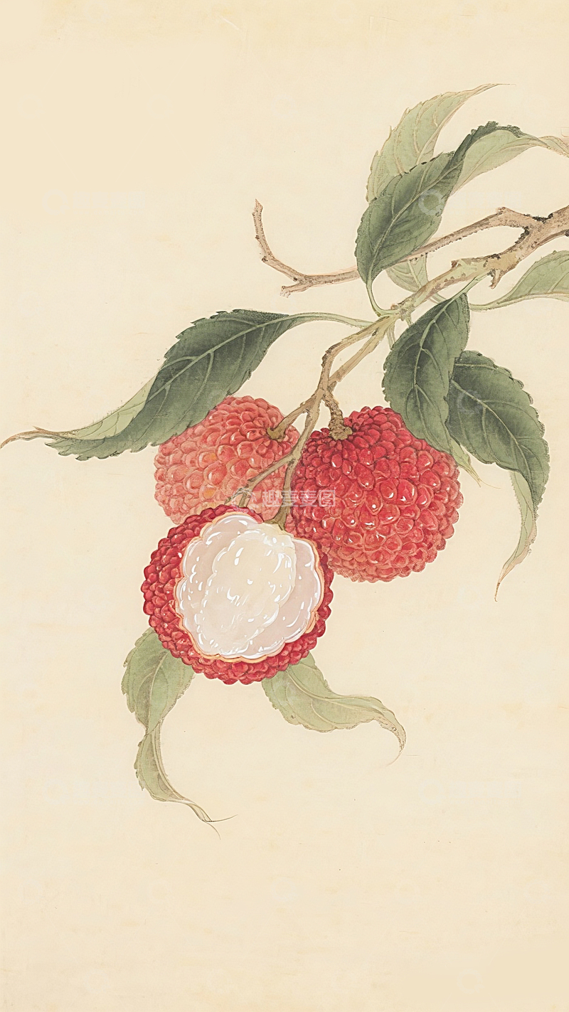高清大图下载【趣麦麦图】工笔画荔枝复古水彩