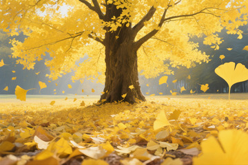 秋季银杏落叶景色