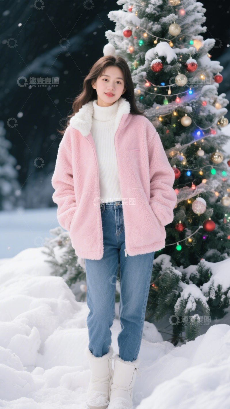 高清大图下载【趣麦麦图】粉色外套冬日活力3