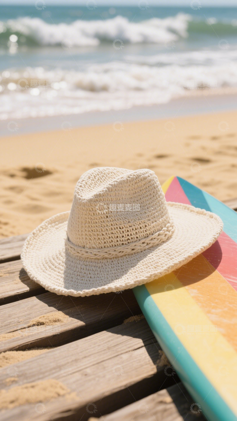 高清大图下载【趣麦麦图】-草编帽子海滩必备2