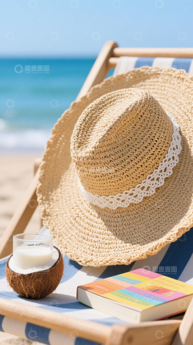 高清大图下载【趣麦麦图】-草编帽子海滩必备1
