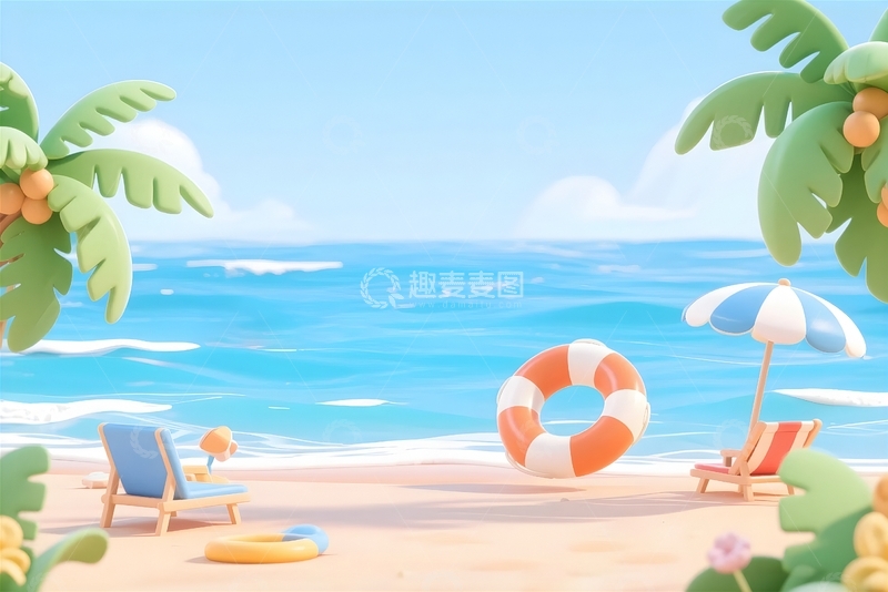 高清大图下载【趣麦麦图】夏季大海沙滩背景