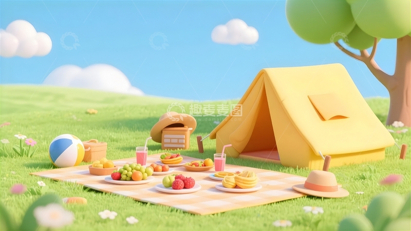 高清大图下载【趣麦麦图】夏季露营度假背景