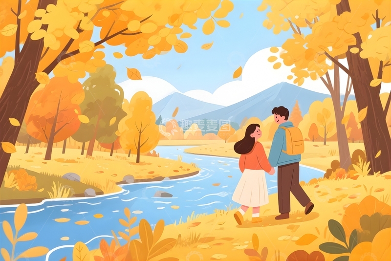 高清大图下载【趣麦麦图】金色秋季情侣相伴3