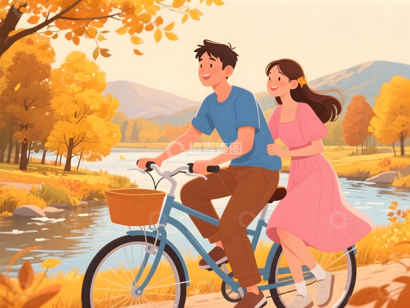 高清大图下载【趣麦麦图】金色秋季情侣相伴4