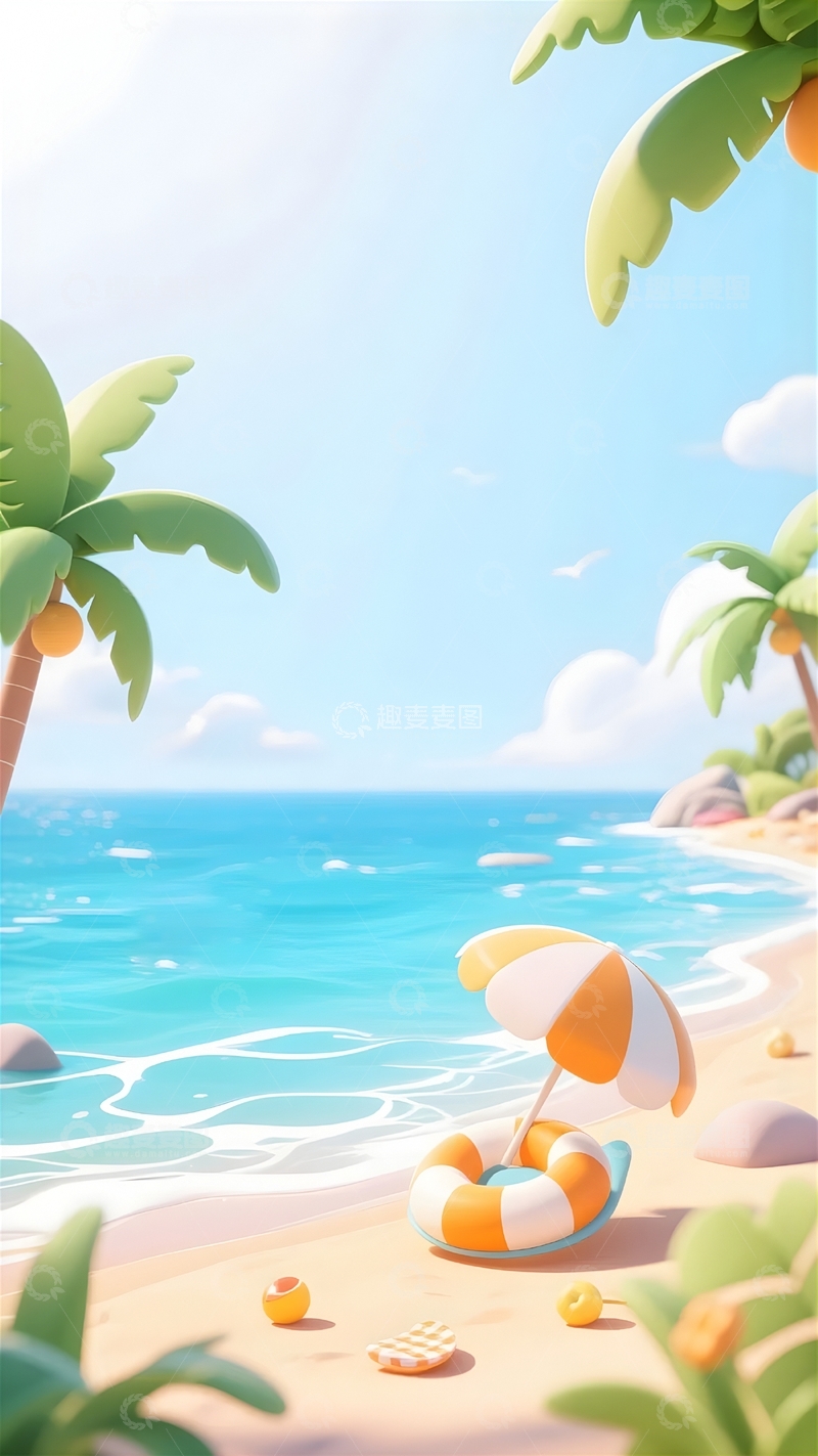高清大图下载【趣麦麦图】夏季大海沙滩背景1
