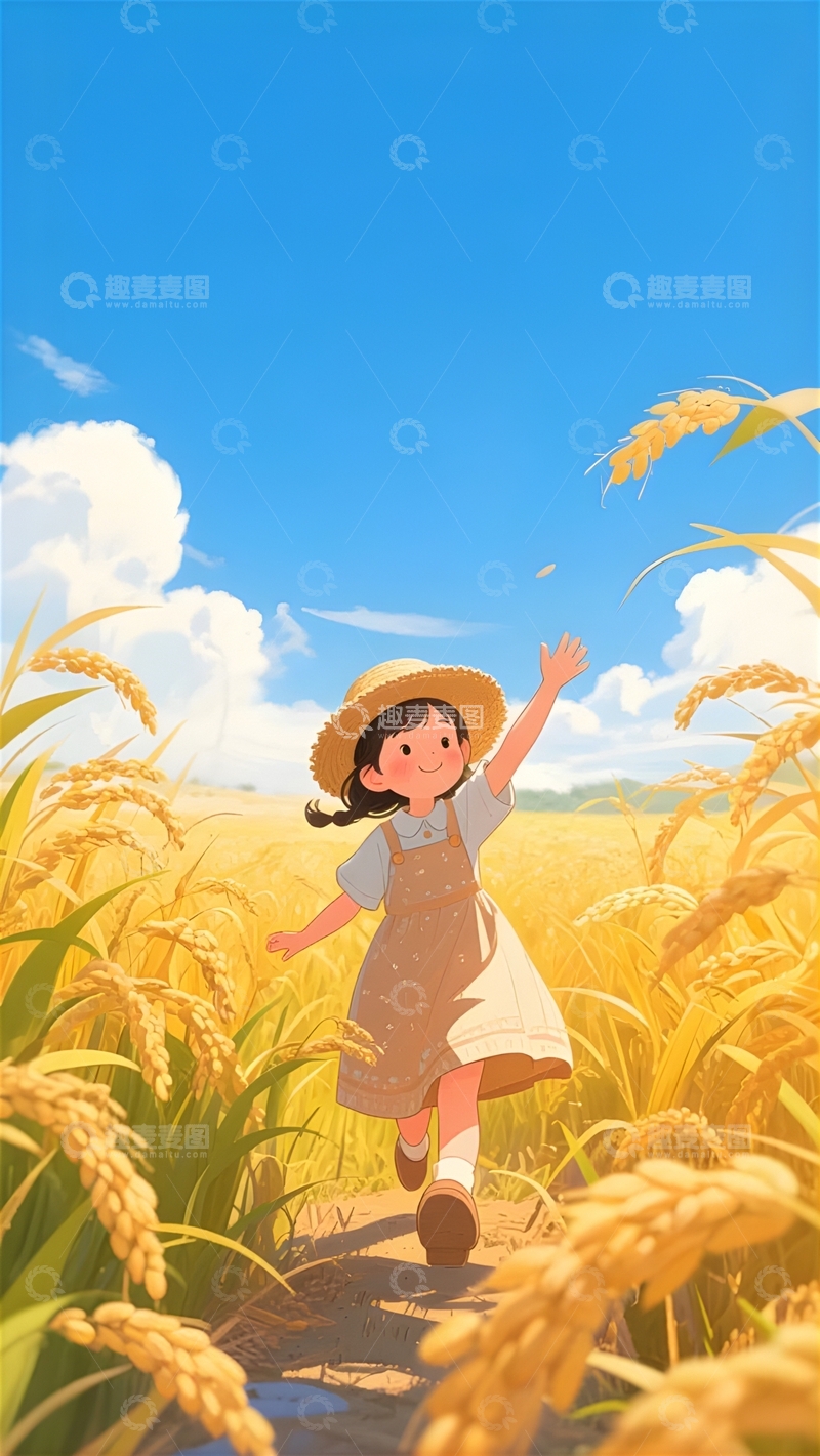 高清大图下载【趣麦麦图】芒种丰收田野稻田喜悦2