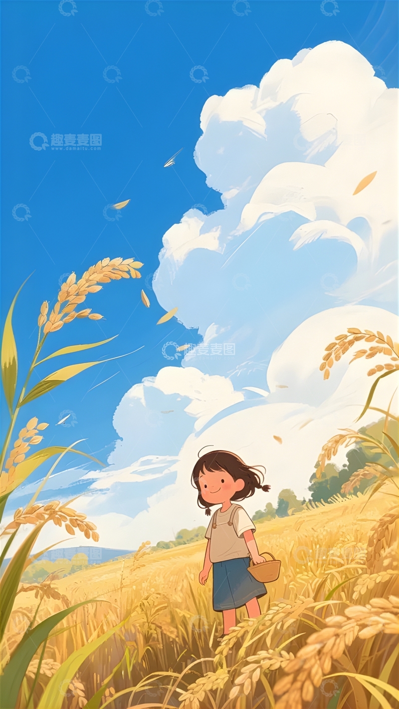 高清大图下载【趣麦麦图】芒种丰收田野稻田喜悦6