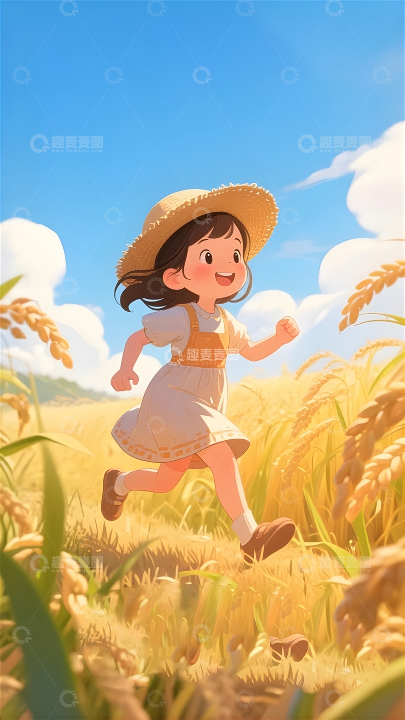 高清大图下载【趣麦麦图】芒种丰收田野稻田喜悦