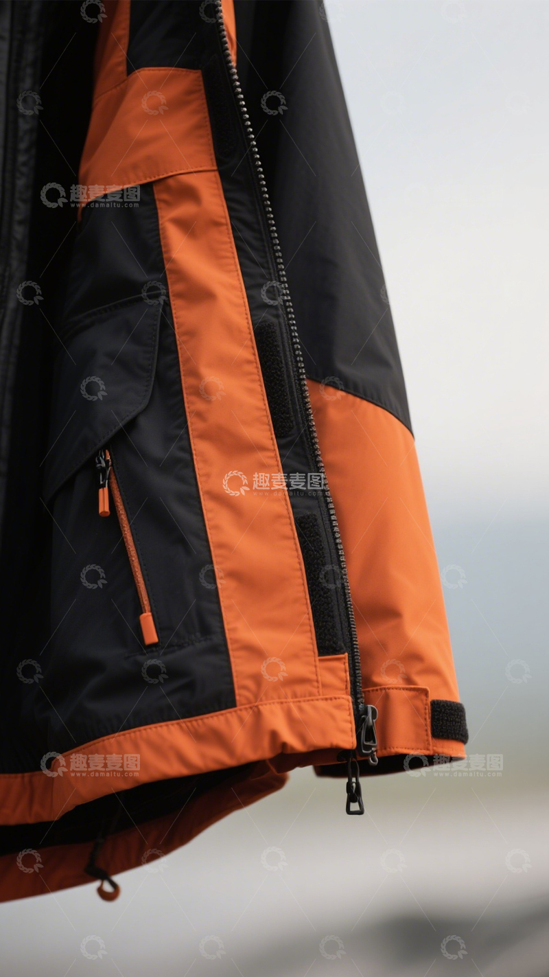 高清大图下载【趣麦麦图】橙黑拼接户外外套3