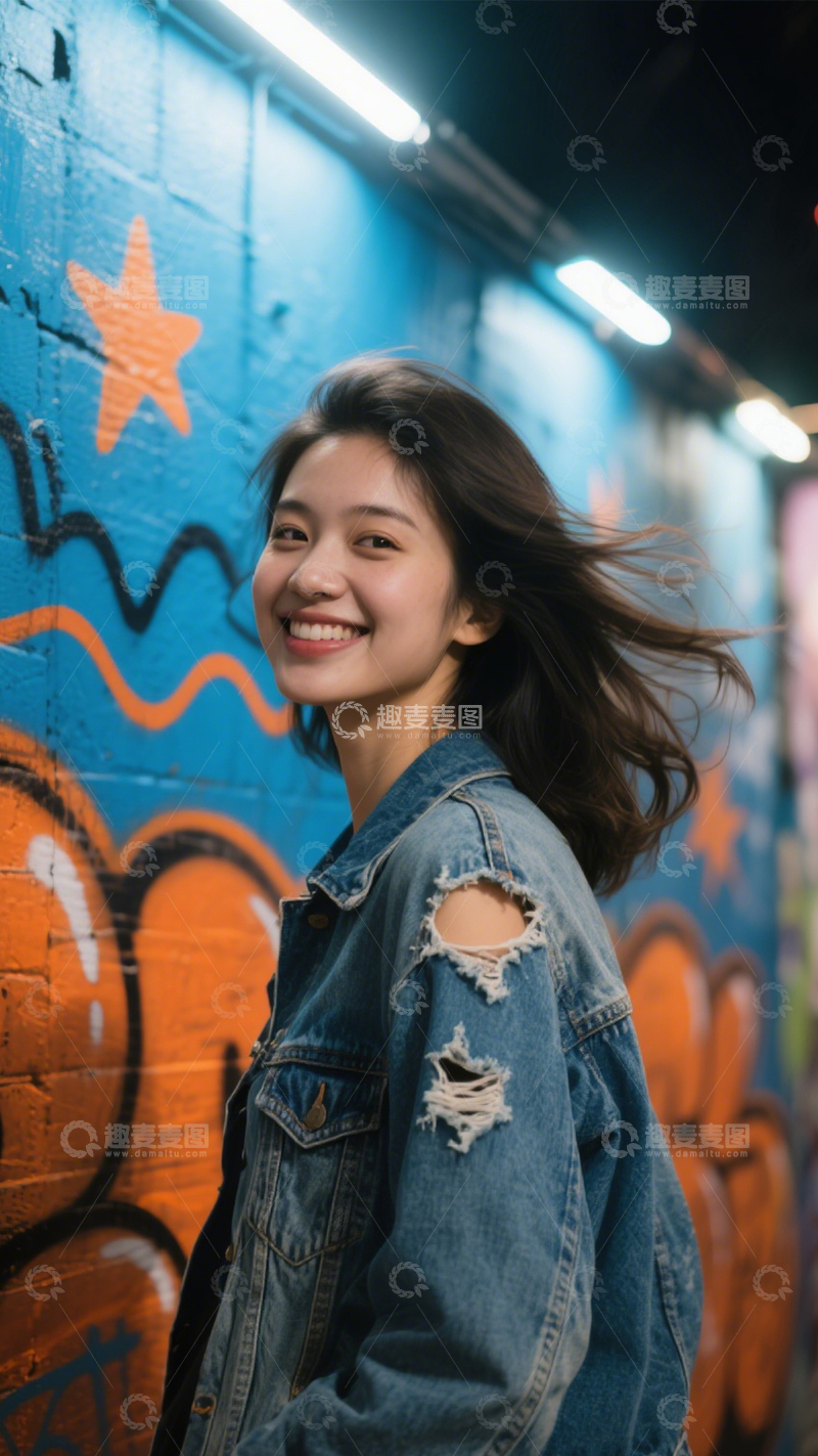 高清大图下载【趣麦麦图】牛仔外套街头潮流标配