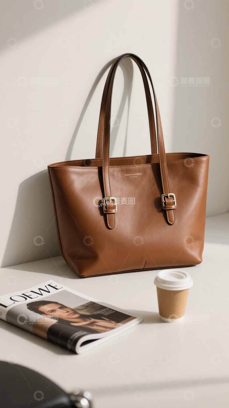 高清大图下载【趣麦麦图】棕色托特包时尚通勤